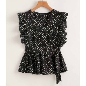 Polka Dot, Waist Tie Peplum Blouse